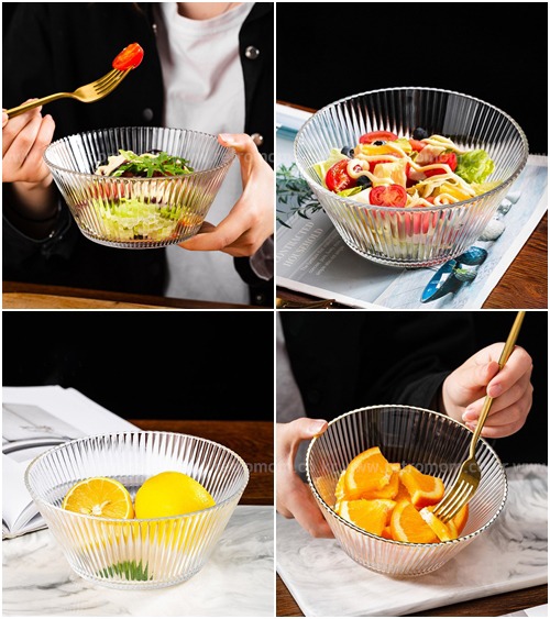 플리츠 투명 글라스 볼 / 과일 샐러드 디저트 볼 / 유리 그릇 / 유리 접시
